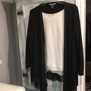 Nygard black fringed open jacket L